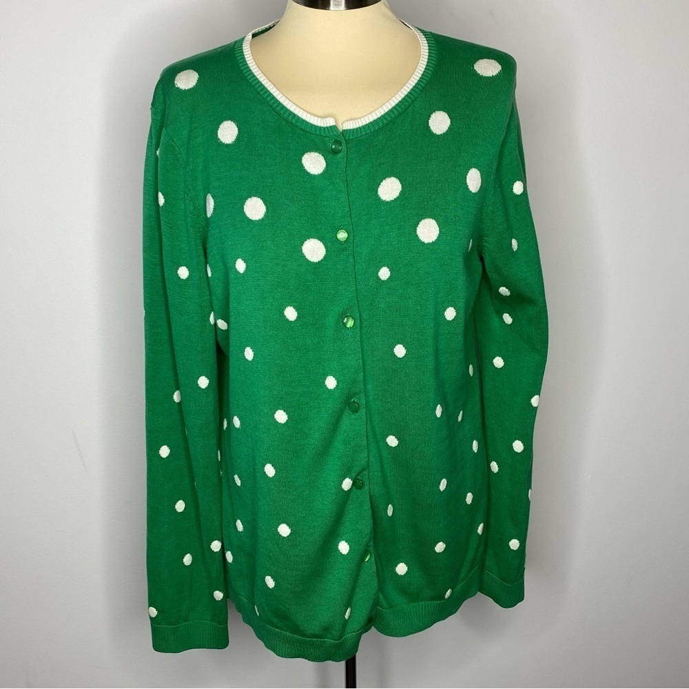 Pendleton Silk Blend Green White Polka Dot Button Front Cardigan